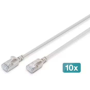DIGITUS CAT 6A F-FTP Slim Patch Cable, 3 m, Grau, 10er-Pack, LSZH, 10GBase-T, 500 MHz, RJ45, PoE+