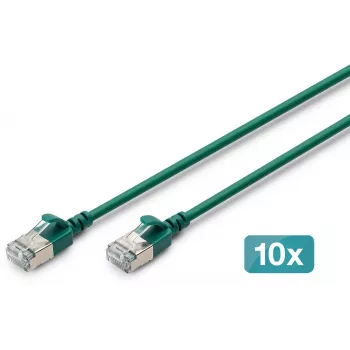 DIGITUS CAT 6A F/FTP Slim-Patchkabel, 5 m, Grün, 10er-Pack, LSZH, 10GBase-T, Snagless, PoE++