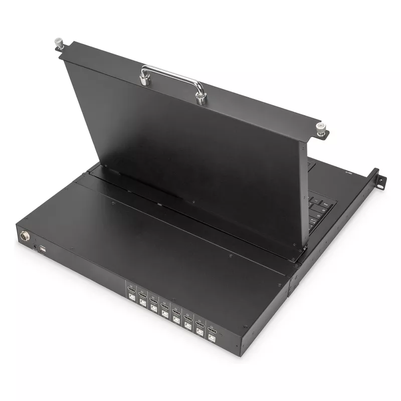 DIGITUS Modulare 19-Zoll-HD-LCD-KVM-Konsole mit 8-Port-HDMI-KVM-Switch, Touchpad, deutschem Tastaturlayout