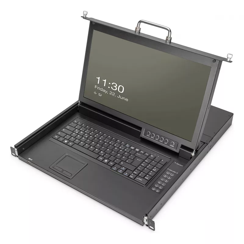DIGITUS Modular Console 17 inch HD LCD, 16-Port VGA KVM, German Keyboard Layout