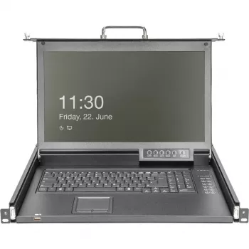 DIGITUS Modulare HD LCD KVM-Konsole mit 17 inch TFT, 16-Port CAT 5 KVM-Anschluss, Touchpad, deutsches Tastaturlayout