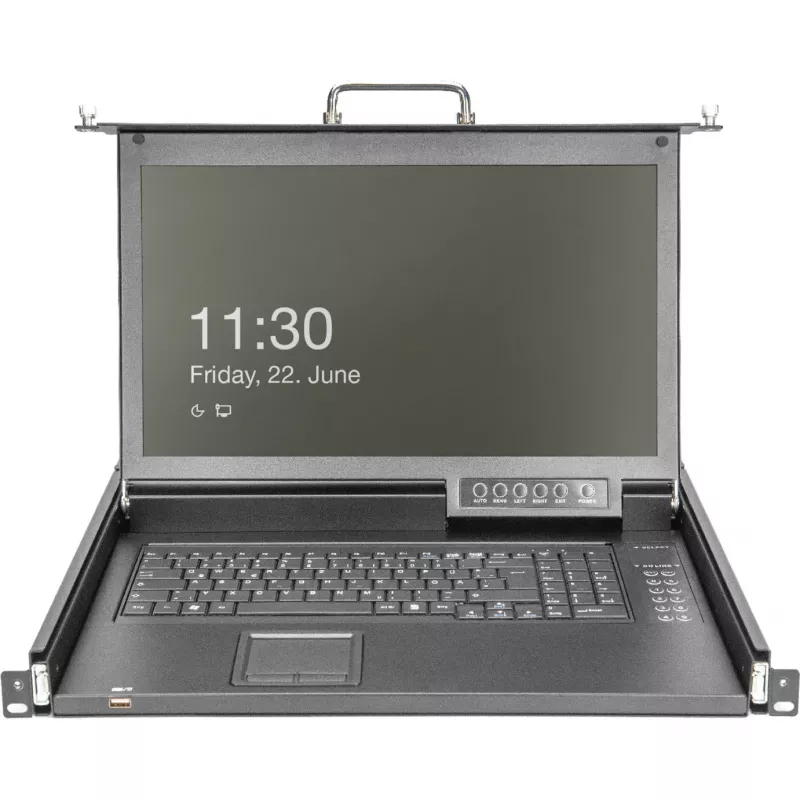 DIGITUS Modulare HD LCD KVM-Konsole mit 17 inch TFT, 16-Port CAT 5 KVM-Anschluss, Touchpad, deutsches Tastaturlayout