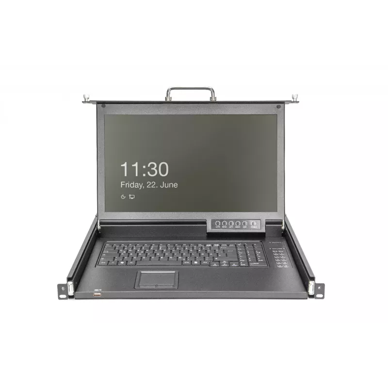 DIGITUS Modulare HD LCD KVM-Konsole mit 17 inch TFT, 16-Port CAT 5 KVM-Anschluss, Touchpad, deutsches Tastaturlayout