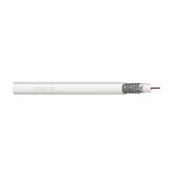 DIGITUS RG-6 Koaxialkabel, 75 Ohm, doppelt geschirmt (2x Folie + 77% Geflecht), Eca, PVC, 100 m, Weiß