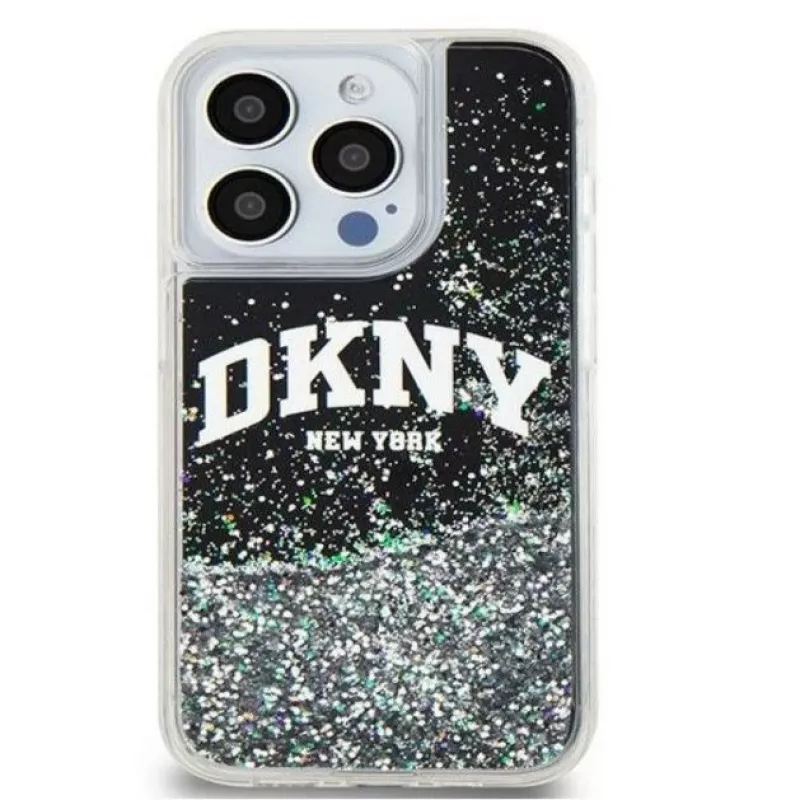 DKNY Apple iPhone 15 Pro 6,1 Zoll Hardcase Liquid Glitter Big Logo Schwarz
