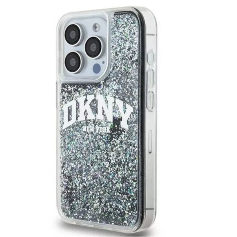 DKNY Apple iPhone 15 Pro 6,1 Zoll Hardcase Liquid Glitter Big Logo Schwarz
