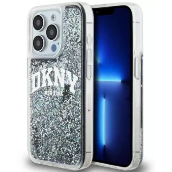 DKNY Apple iPhone 15 Pro 6,1 Zoll Hardcase Liquid Glitter Big Logo Schwarz