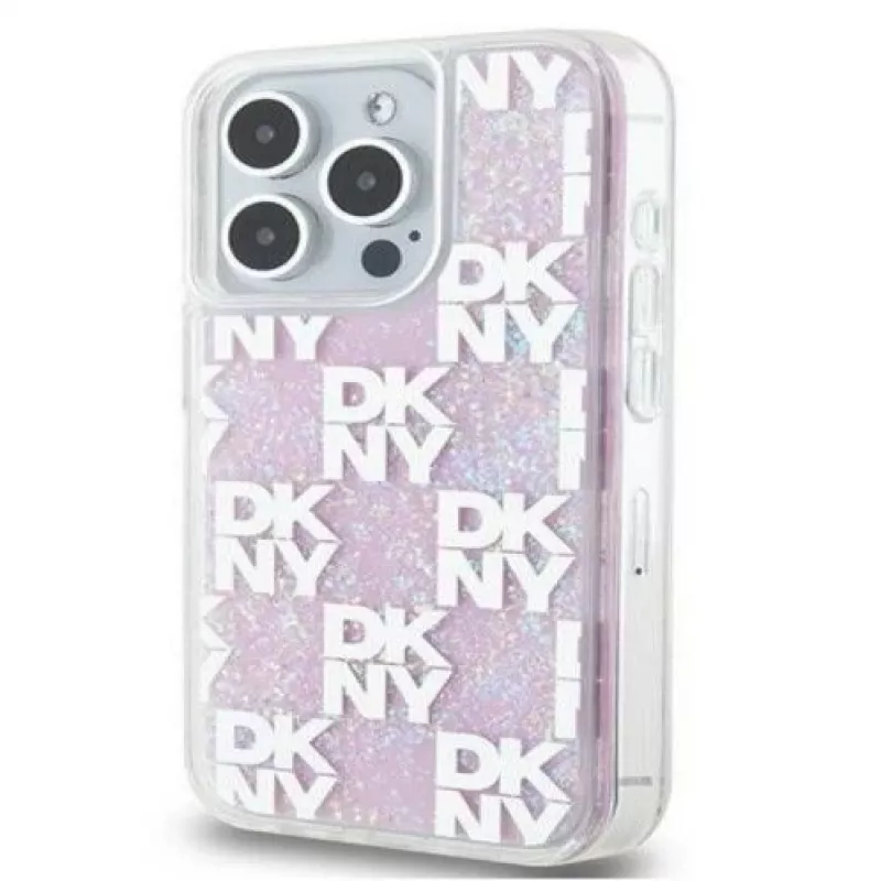 DKNY Apple iPhone 15 Pro Max 6,7 Zoll Hardcase Liquid Glitter Multilogo Pink