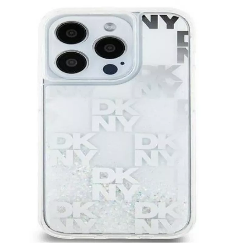 DKNY Apple iPhone 15 Pro Max 6,7 Zoll Hardcase Liquid Glitter Multilogo Weiß