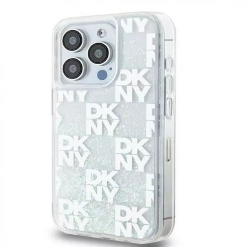 DKNY Apple iPhone 15 Pro Max 6,7 Zoll Hardcase Liquid Glitter Multilogo Weiß