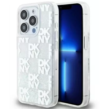 DKNY Apple iPhone 15 Pro Max 6,7 Zoll Hardcase Liquid Glitter Multilogo Weiß