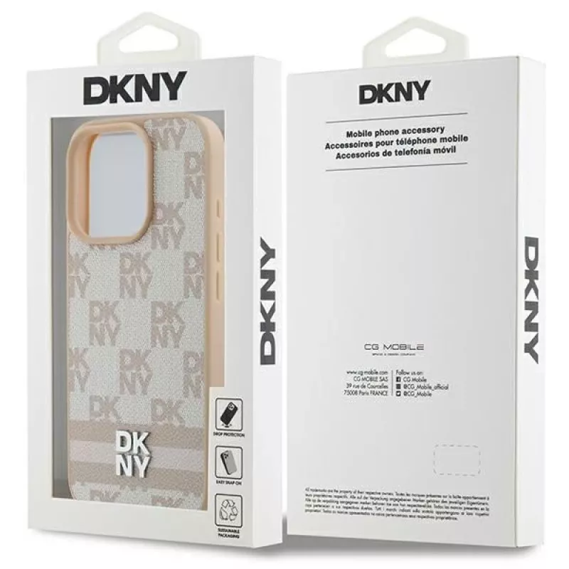 DKNY Karomuster & bedruckte Streifen iPhone 16 Pro Hülle - Pink