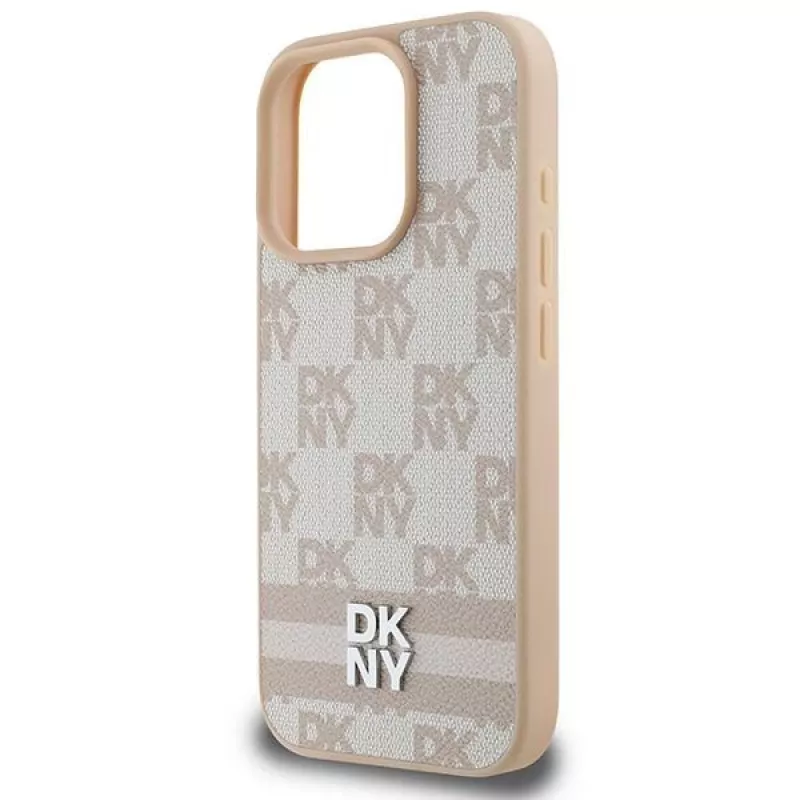 DKNY Karomuster & bedruckte Streifen iPhone 16 Pro Hülle - Pink