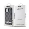 DKNY Leder Case mit Karo-Monogramm-Muster und aufgedruckten Streifen für iPhone 15/14/13 - Schwarz