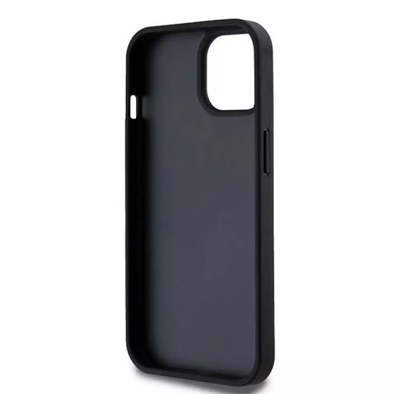 DKNY Leder Case mit Karo-Monogramm-Muster und aufgedruckten Streifen für iPhone 15/14/13 - Schwarz