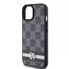 DKNY Leder Case mit Karo-Monogramm-Muster und aufgedruckten Streifen für iPhone 15/14/13 - Schwarz