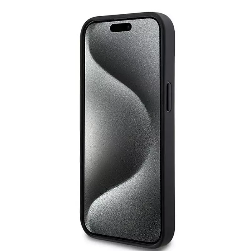 DKNY Leder Case mit Karo-Monogramm-Muster und aufgedruckten Streifen für iPhone 15/14/13 - Schwarz