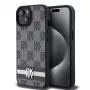 DKNY Leder Case mit Karo-Monogramm-Muster und aufgedruckten Streifen für iPhone 15/14/13 - Schwarz