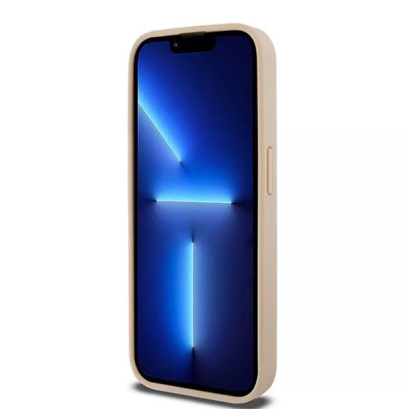 DKNY Leder-Case mit kariertem Mono-Muster und bedruckten Streifen für iPhone 15 Pro Max - Pink