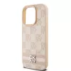 DKNY Leder Case mit kariertem Mono-Muster und aufgedruckten Streifen für iPhone 15 Pro - Pink