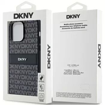 DKNY Leder Mono Stripe & Metall-Logo Hülle für iPhone 14 Pro Max - Schwarz