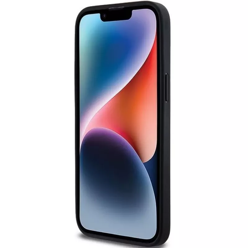 DKNY Leder Mono Stripe & Metall-Logo Hülle für iPhone 14 Pro Max - Schwarz