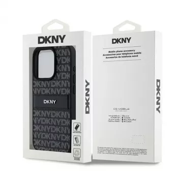 DKNY Leder Mono Stripe & Metall-Logo Hülle für iPhone 15 Pro - Schwarz