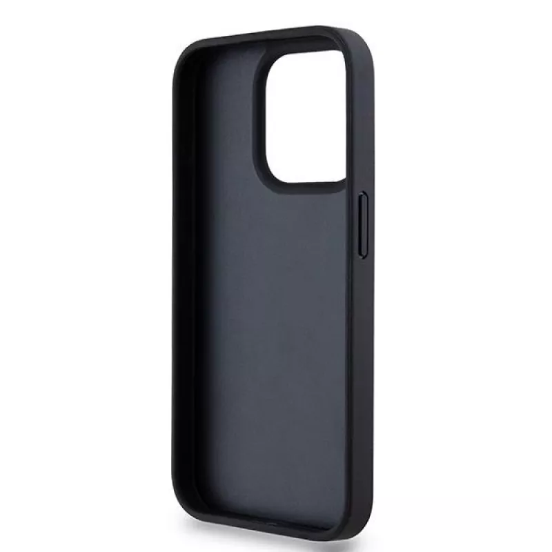 DKNY Leder Mono Stripe & Metall-Logo Hülle für iPhone 15 Pro - Schwarz