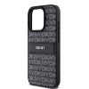 DKNY Leder Mono Stripe & Metall-Logo Hülle für iPhone 15 Pro - Schwarz