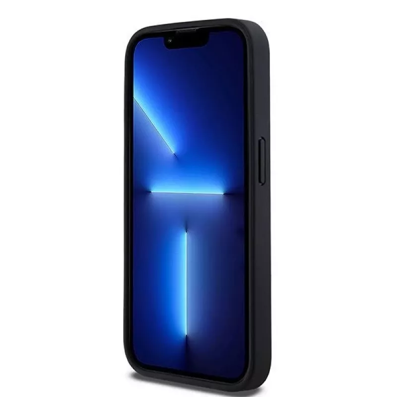 DKNY Leder Mono Stripe & Metall-Logo Hülle für iPhone 15 Pro - Schwarz