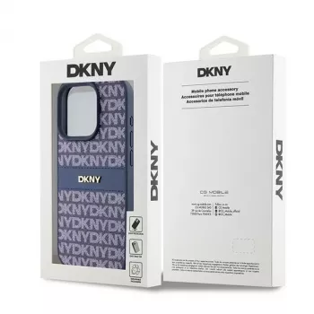 DKNY Leder Mono Stripe & Metall-Logo Hülle für iPhone 15 Pro - Blau