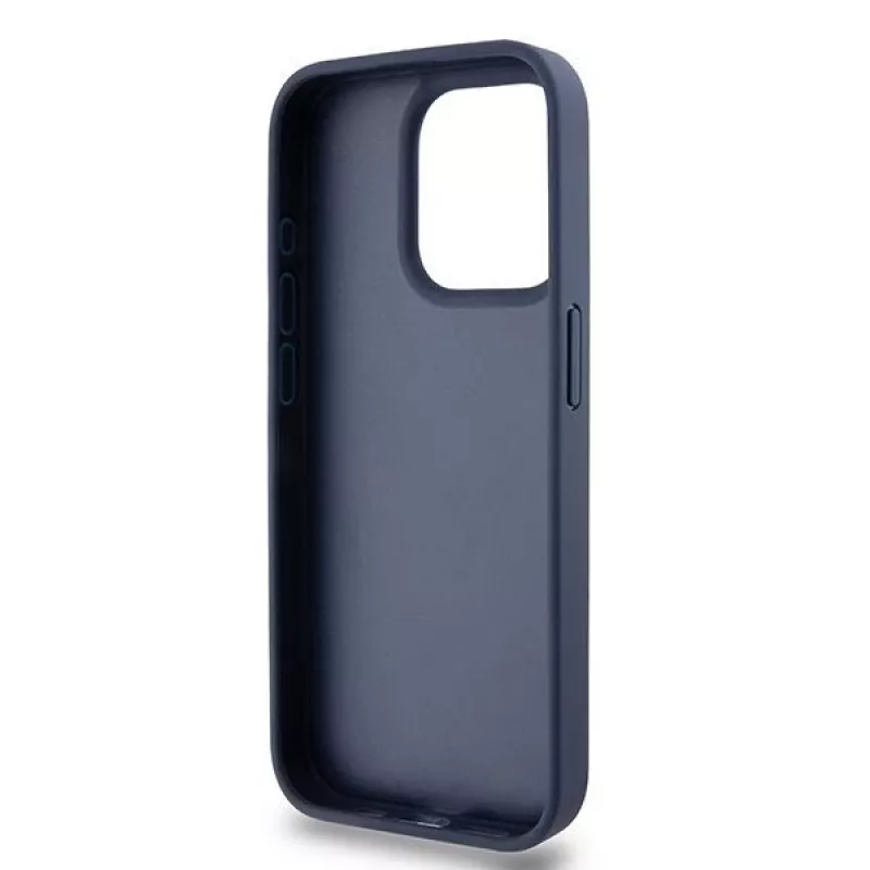 DKNY Leder Mono Stripe & Metall-Logo Hülle für iPhone 15 Pro - Blau