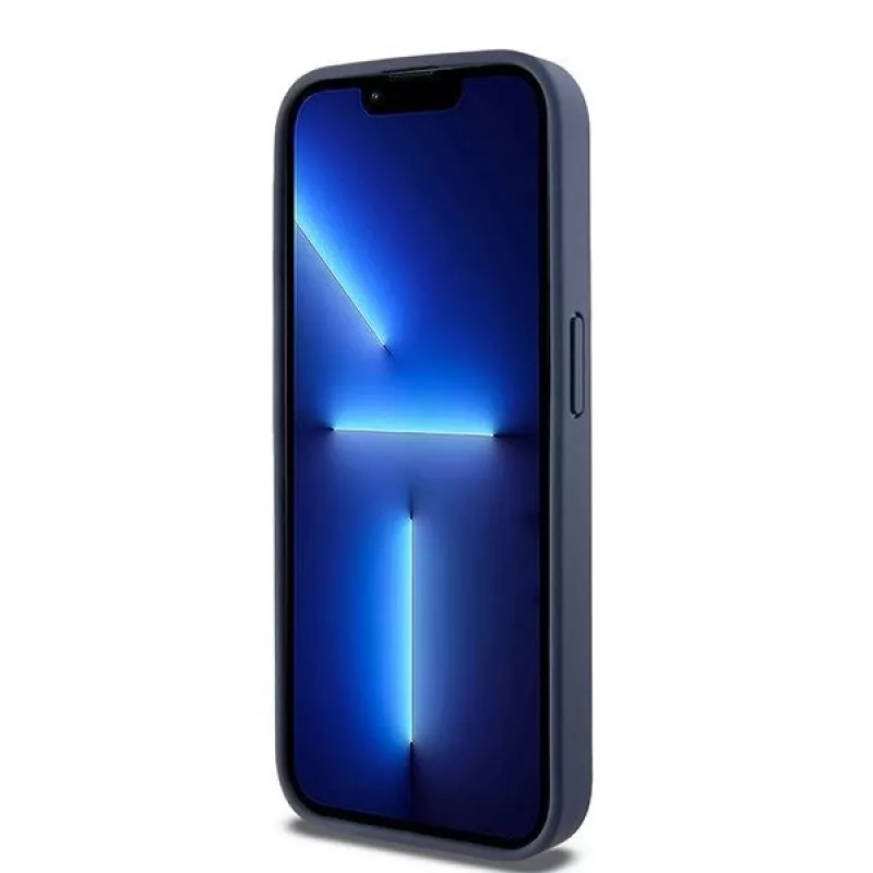 DKNY Leder Mono Stripe & Metall-Logo Hülle für iPhone 15 Pro - Blau