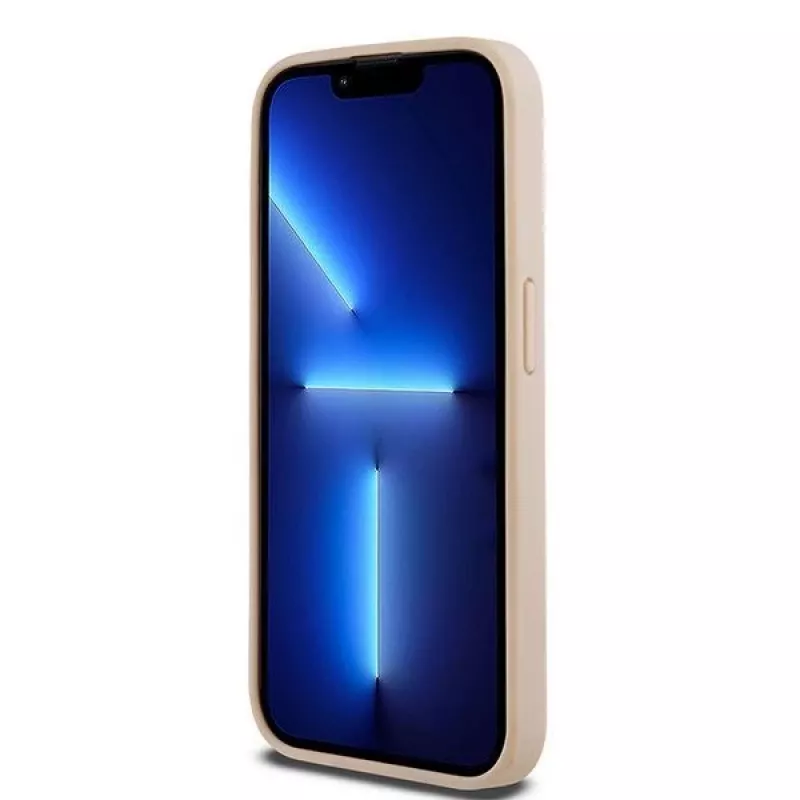 DKNY Leder Mono Stripe & Metall-Logo Hülle für iPhone 15 Pro - Pink