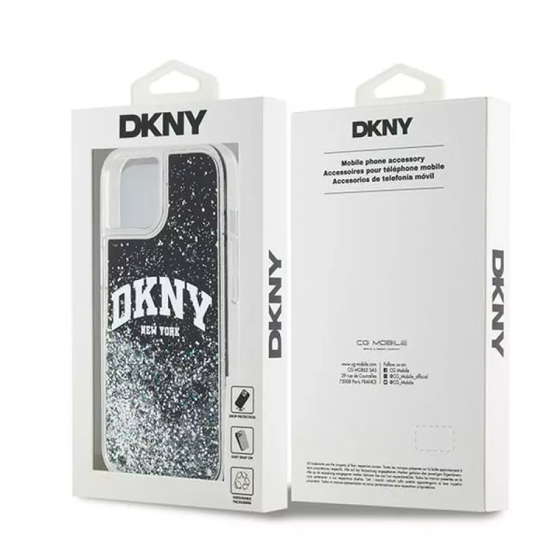 DKNY Liquid Glitter Big Logo iPhone 14/15/13 Hülle - Schwarz
