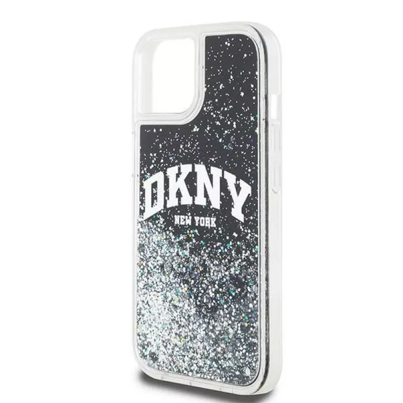 DKNY Liquid Glitter Big Logo iPhone 14/15/13 Hülle - Schwarz