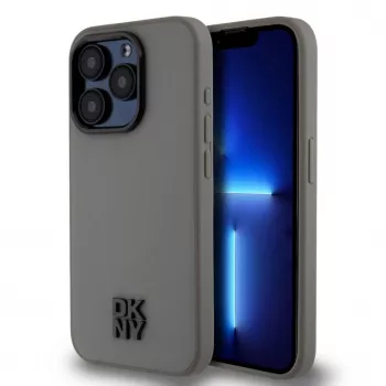DKNY PU-Leder Stack Logo MagSafe Hülle für iPhone 15 Pro Max - Grau