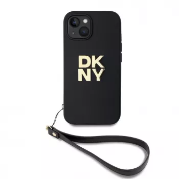 DKNY PU Leder Stack Logo Handgelenkschlaufe Hülle für iPhone 13 - Schwarz