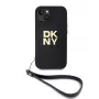 DKNY PU Leder Stack Logo Handgelenkschlaufe Hülle für iPhone 13 - Schwarz