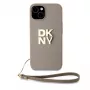 DKNY PU-Leder Stack Logo Handgelenkriemen-Hülle für iPhone 13 Pro Max Beige