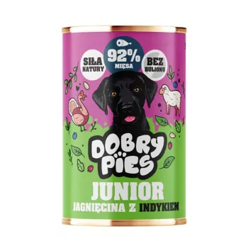 DOBRY PIES Junior Lamm mit Truthahn Nassfutter für Hunde 400g
