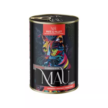 DOLINA NOTECI MAU Pate und Filet Rind mit Süßkartoffeln und Rosmarin - Nassfutter für Katzen - 400g