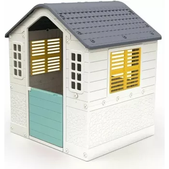 Dolu Spielhaus Weiß/Blau/Gelb – Robustes Indoor- & Outdoor-Kinderspielhaus mit Tür zum Öffnen, 2 Fenstern, UV-geschütztem Kunststoff, einfacher Steckmontage, ab 2 Jahren 8690089033116