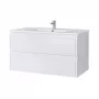 DOMOLETTI SA 90DL-2 Wandmontierter Badezimmerschrank mit integriertem Keramikwaschtisch, Hochglanzweiß, 900mm, 2 Soft-Close-Schubladen