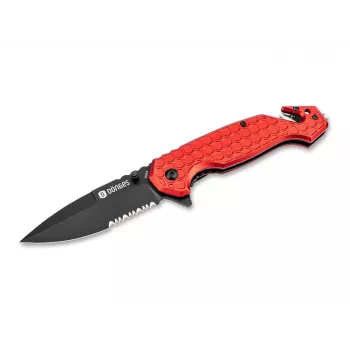 Dönges Basic Fire Feststehendes Messer mit Feuerstarter, 420er Edelstahl, schwarzer PP-Griff & Scheide, 220 mm Gesamtlänge