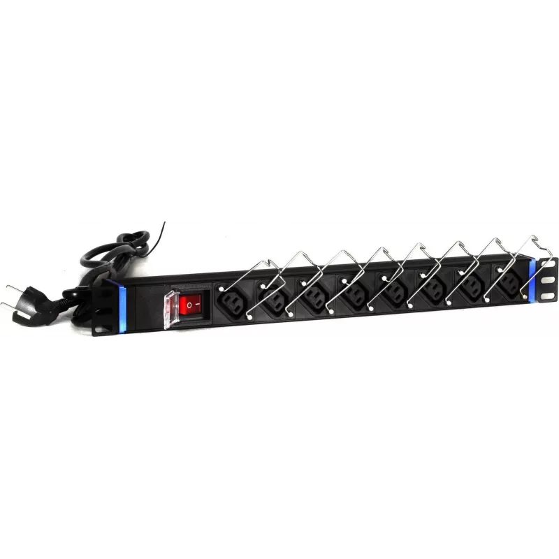 DSIT DS-8PDU-C13 Power Distribution Unit – 1U Rackmount PDU, 8x IEC C13 Ausgänge, 10A 250V, 2m Kabel, Schwarz