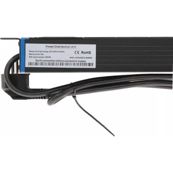 DSIT DS-8PDU-S 19-Zoll-Rack-PDU mit Schalter, 8x Schuko-Steckdosen, 2m Kabel, 16A/3680W – Schwarz/Silber