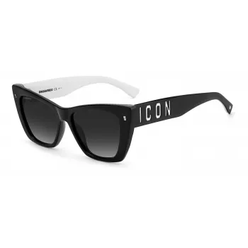 DSQUARED2 ICON0006S80S Damen-Sonnenbrille - Schwarzer Acetatrahmen, graue Gläser, 53 mm