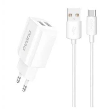 Dudao EU-Netzteil 2x USB 5V / 2,4A + USB Type-C Kabel Weiß (A2EU + Type-C Weiß) Weiß