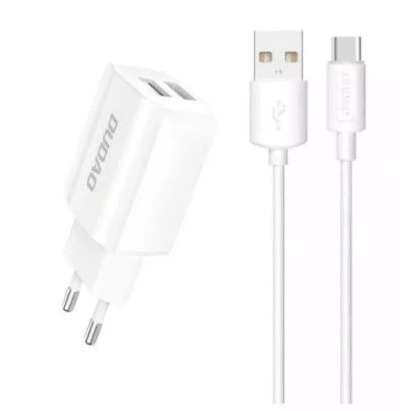 Dudao EU-Netzteil 2x USB 5V / 2,4A + USB Type-C Kabel Weiß (A2EU + Type-C Weiß) Weiß